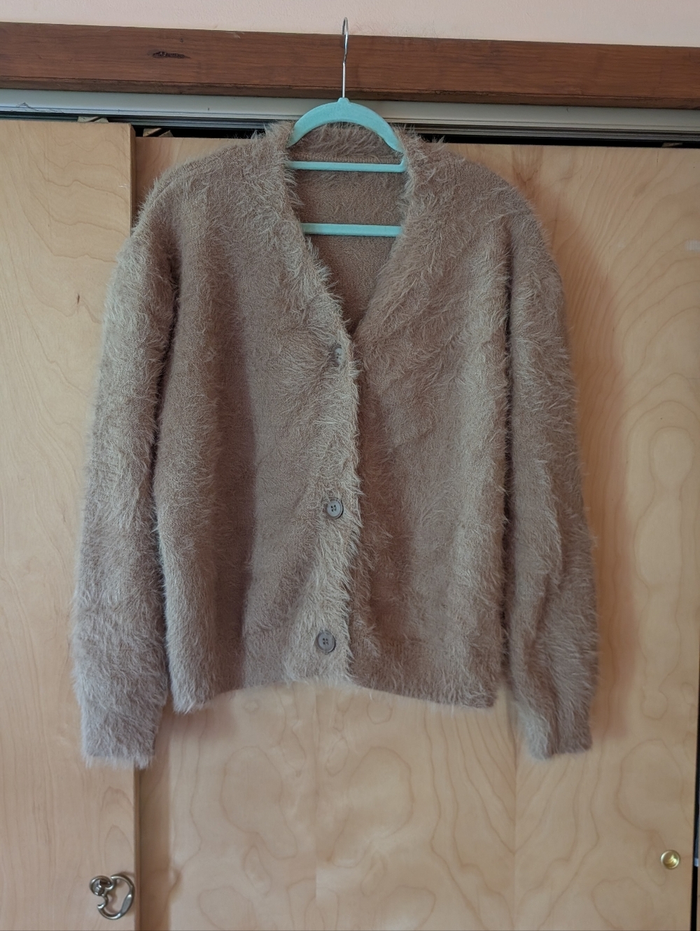SHEIN Cozy Fuzzy Button-Up Cardigan in Light Taupe